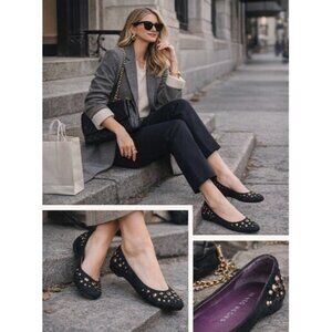 Marc Jacobs Studded Ballet Flats Black Suede Shoes Women Sze 39 EU Designer Flat